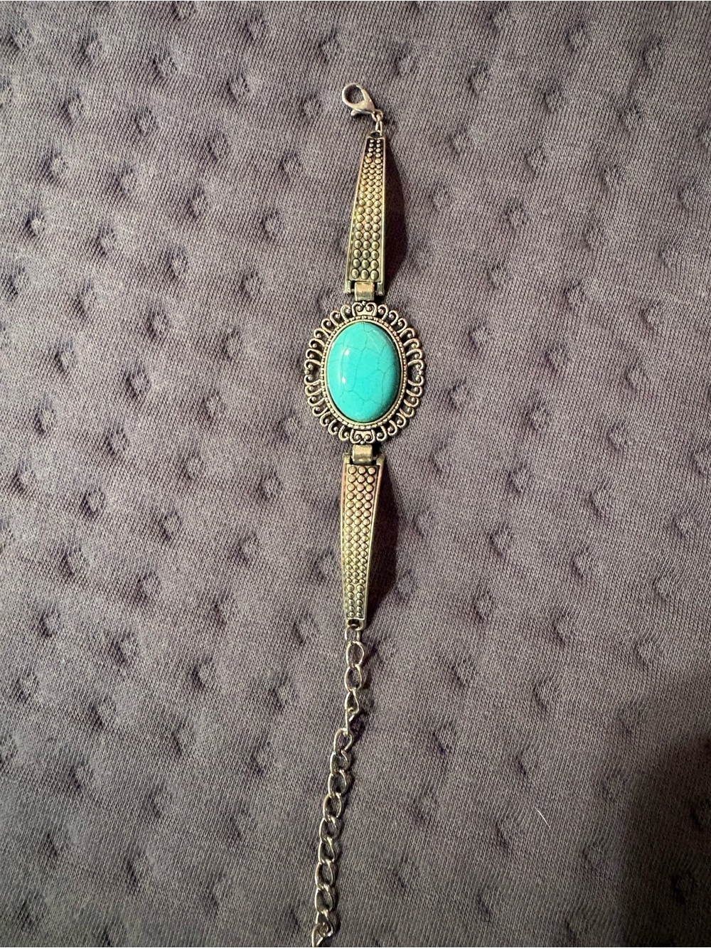 Bracelet with Turquoise Oval plastic Stone - Women's Jewelry mixed Metal